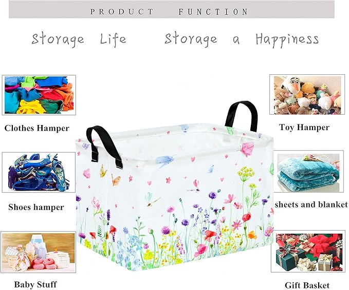 Spring Flower Gift Storage Basket Rectangle Storage Organizer for Nursery Hamper Home Bedroom Laundry Hamper Shelf Baskets.
