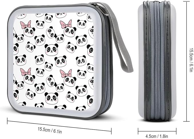 Portable CD Holder Case with Strap Pandas Animal, 40-Capacity Hard Plastic Storage Binder, Protective Wallet for Car Office Travel