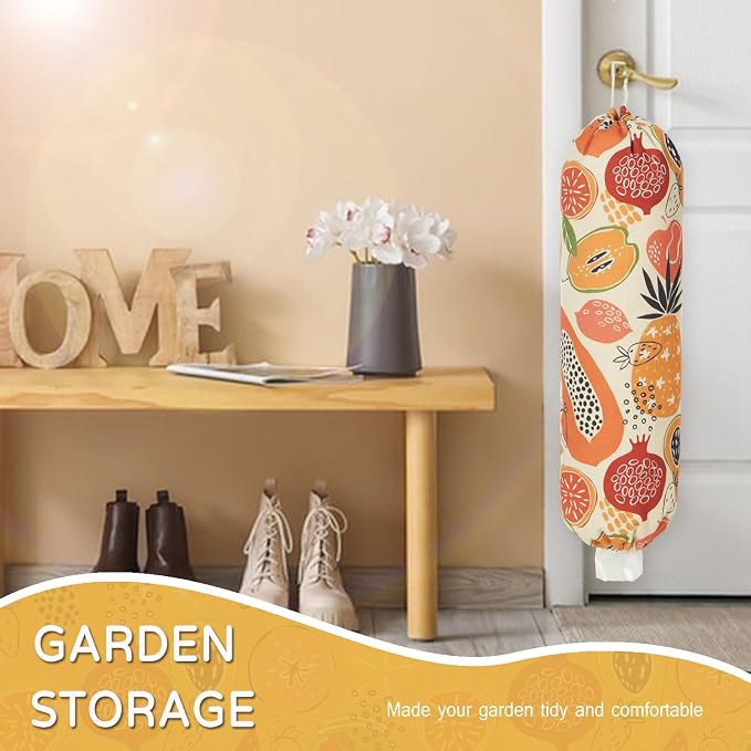 Plastic Bag Holder, Reusable Grocery Bag Holder for Plastic Bags Groceries Store, Flower Canvas Trash Plastic Bag Organizer Storage Holders for Home Kitchen Pantry Decor (Colorful Fruits)