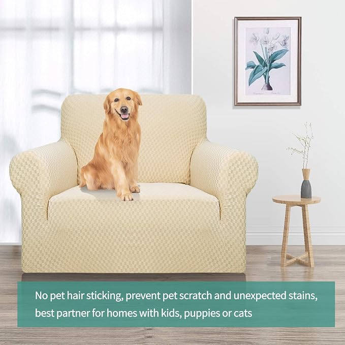 YEMYHOM Couch Cover Latest Jacquard Design High Stretch Sofa Chair Covers for Living Room, Pet Dog Cat Proof Armchair Slipcover Non Slip Magic Elastic Furniture Protector (Small, Beige)