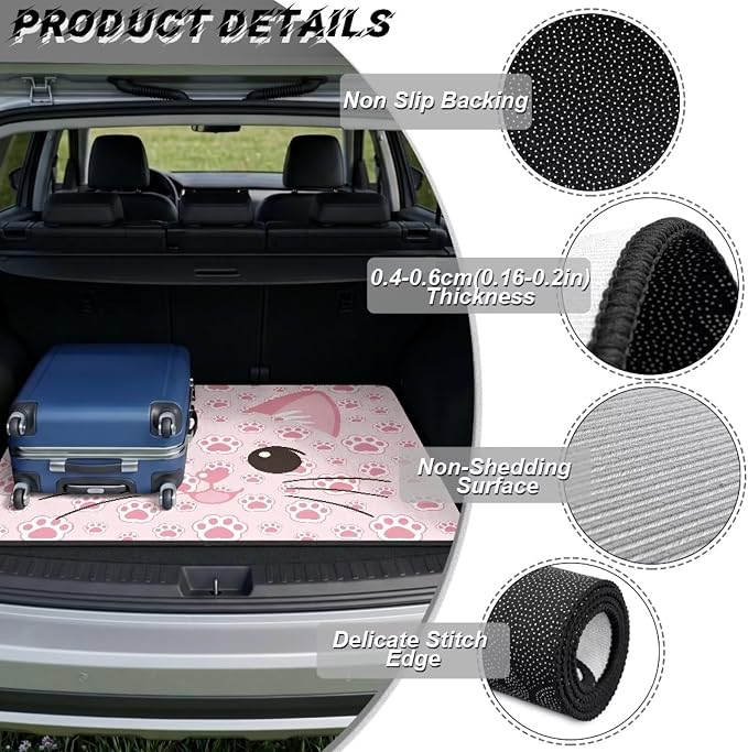 Pink Cute Cat Car Trunk Mat Universal Trunk Protection Cargo Liner Pink Car Car Interior Accessories Universal Fits for Most Cars (29" x 39"), All Weather Used