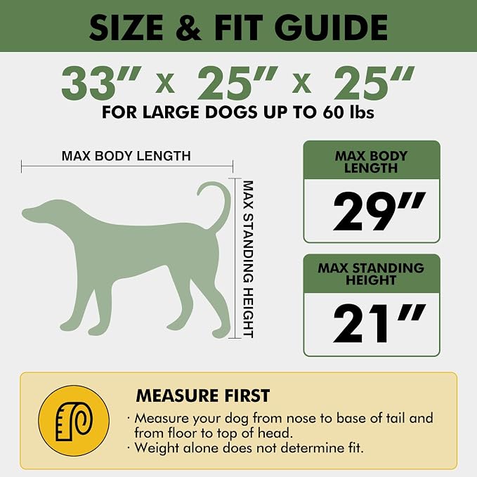 Veraste 33" L x 25" W x 25" H Collapsible Travel Dog Crate, Portable Soft Dog Kennel for Medium Large Dogs up to 60 lbs, 4-Door Foldable Travel Crate with Durable Mesh & Storage BagGreen | 4-Door Foldable Travel Crate,breathable mesh, foldable with sto...