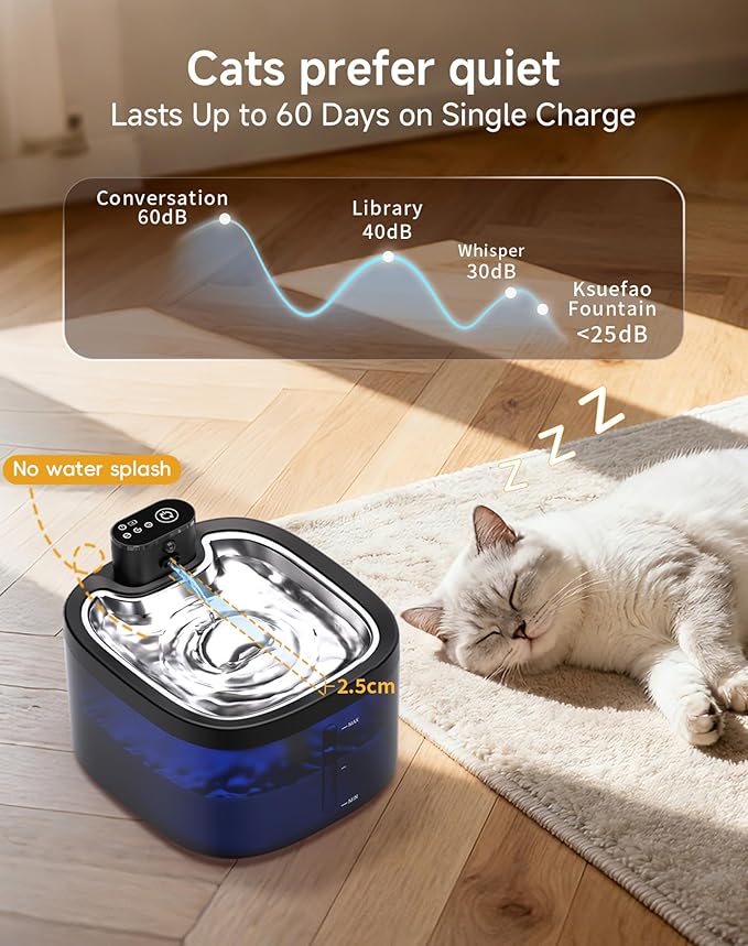 Cat Water Fountain Cordless: Battery Operated 118oz/3.5L Pet Water Fountain for Cats Indoor with Motion Sensor, Cat Drinking Fountains with Stainless Steel Tray, Ultra Quiet, Easy-to-Clean
