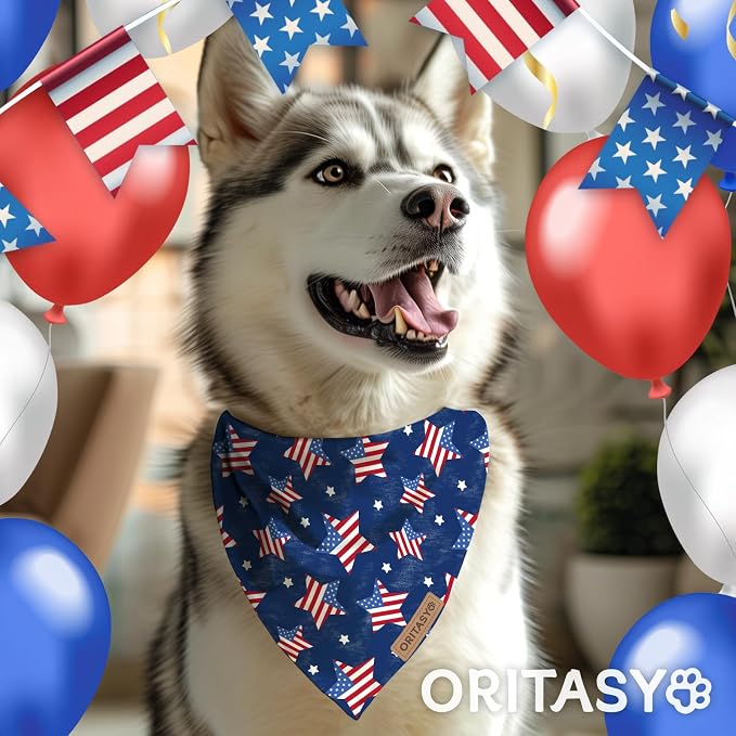 US Flag Dog Bandanas, 2-Pack Triangle Reversible Pet Scarves, Premium Fabric, 4th of July Bandana for All Boys Girls Dogs (Large, 26-Style 3)