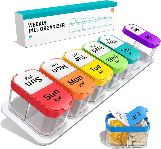 Extra Large Pill Organizer 2 Times a Day, Weekly AM PM Pill Case 7 Day | Large Capacity Fit All Medications and Supplements, Detachable Daily containers for Easy to Use and Travel, Durable BPA-free