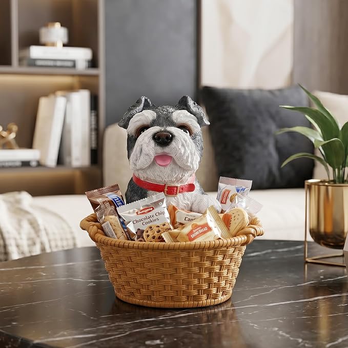 Cute Schnauzer Candy Bowl, Resin Dog Figurine Key Bowl for Entryway Table, Desktop Storage Basket Organizer for Desk, Unique Dog Lover Gift