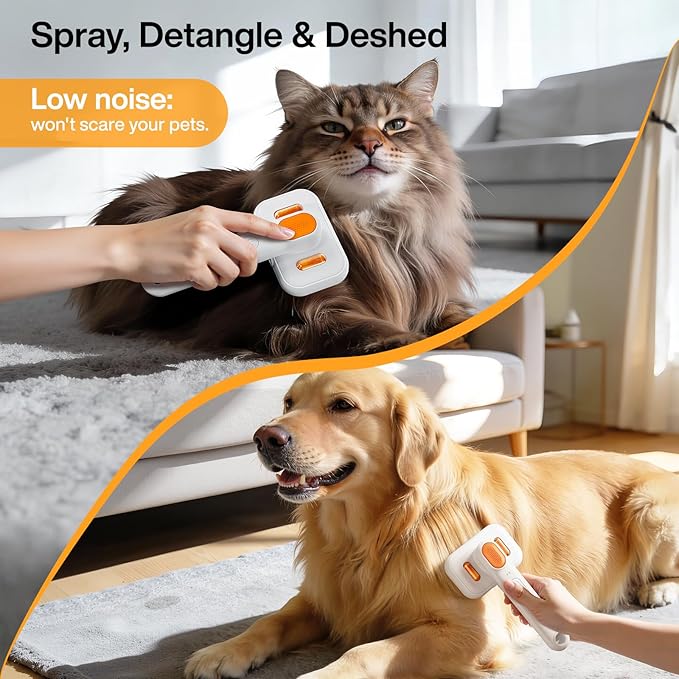 Dog Brush for Shedding & Cat Brush for Indoor Cats: 3-in-1 Cool Mist Spray Groomer – Self-Cleaning & Waterproof – Effortless Detangling, Deshedding & Bathing for Long/Short Haired or Water-Averse Pets