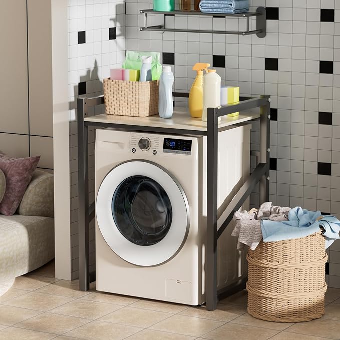 Washer Dryer Stacking Rack Stand, 660lbs Capacity Heavy Duty Washing Machine Storage Utility Rack with Countertop, Height Adjustable Washing Machine Shelf for Laundry Rooms Bathrooms