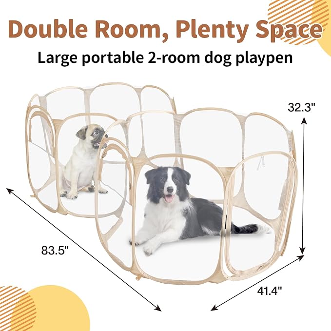 Cold Resistant Cat Playpen PVC Dog Playpen - 90''Portable & Foldable Indoor Outdoor Puppy Playpen - Insulated 2-Room Dog TentCrate Cage Kennel, Playpen for Kitten, Small Animals Play Pen(90"x45"x28")
