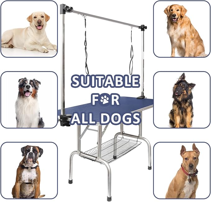 ROOMTEC 36" Dog Grooming Table,Foldable Home Pet Bathing Station with Adjustable Height Arm/Noose/Mesh Tray