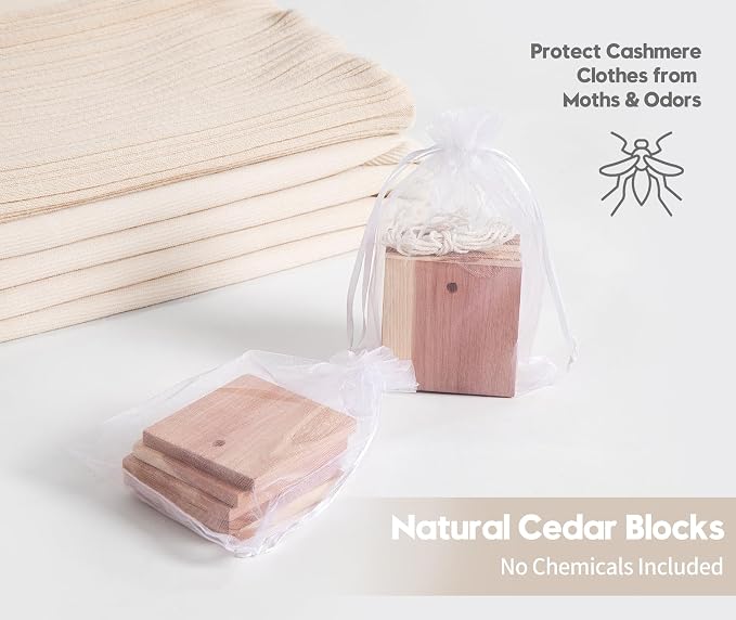 2-Pack Cashmere Sweater Storage Bags for Wool with Cedar Blocks, Ivory | Breathable Cashmere/Wool Garment Storage, Mesh Window, Rigid PP Support, Cedar Protection, Foldable Closet Clothes Storage