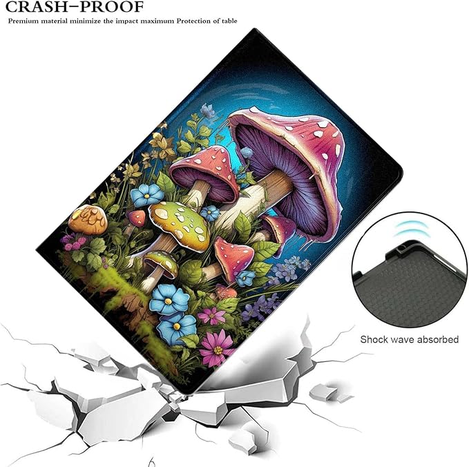 for Samsung Galaxy Tab A 10.1 Tablet Case 2019 Model T510 T515 T517,Premium Leather Folio Stand Auto Wake/Sleep,Multiple Viewing Stand,Mushroom