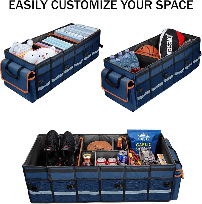 GDNasist Car Trunk Organizer and Storage with Removable Leakproof Cooler Bag, 6 Removable Dividers for Custom Space, Collapsible Trunk Storage with Non Slip Bottom, Foldable Cover for SUV, Jeep, MPVs | Collapsible Trunk Organizers with Lid & Removable ...