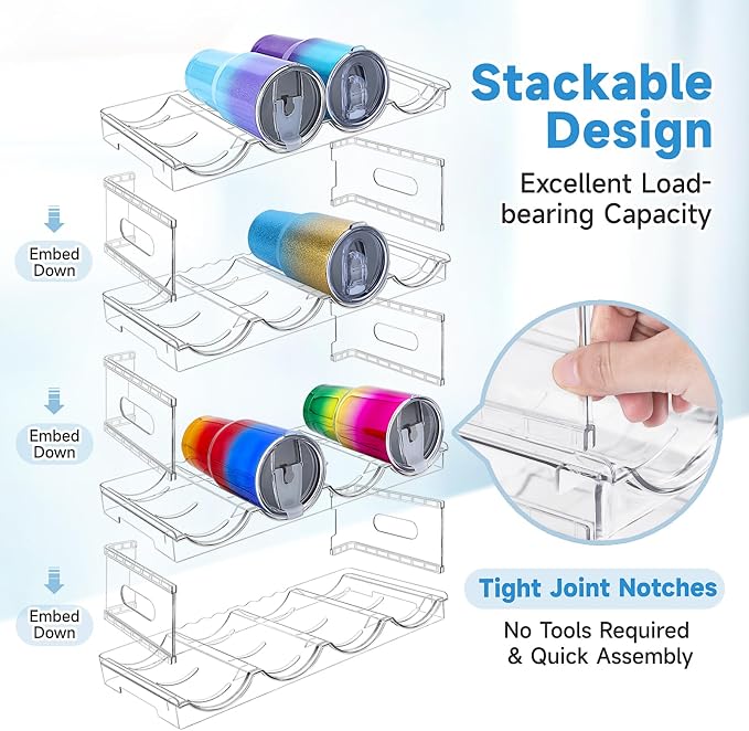 Amaoot Large Compartment Stackable Water Bottle Organizer for Cabinet | 4 Tier Clear Water Bottle Storage Rack,Tumbler Storage Organizer for Kitchen,Fridge,Cabinet Organization and Storage
