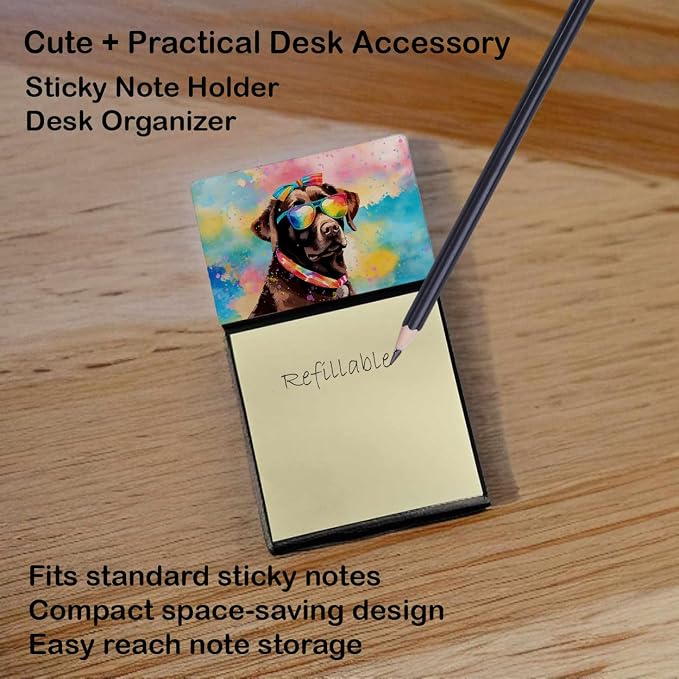 Caroline's Treasures Chocolate Labrador Hippie Dawg Sticky Note Holder Refillable Dispenser Self-Sticky Note Pads, Memo Pads Blank Desk Accessories