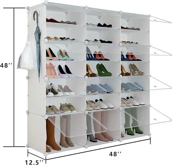 Shoe Rack Organizer, 48 Pair Shoe Storage Cabinet with Door Expandable Plastic Shoe Shelves for Closet,Entryway,Hallway,Bedroom