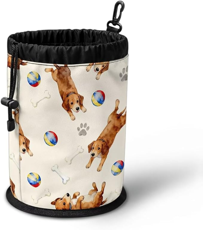 Clothespin Bag Organizer Drawstring, Puppy Pet Toy Laundry Peg Storage Pouch with Button Hanger, Portable Clips Holder for Drying Rack, Camping, Beach & Home