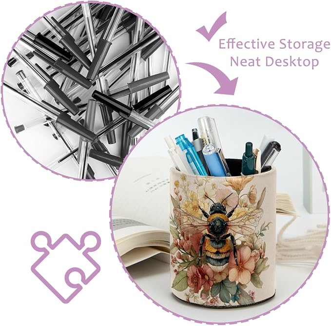 Bee Pen Holder, Pencil Cup Marker Brush Holder Desk Storage Case, Desktop Organizer for School Office Home Supplies