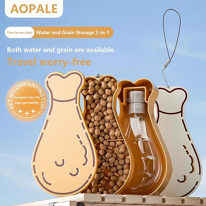 Portable Travel Dog Bowl Dog Water Bottle Walking Accessories for Small Dogs and Cats - Pet Water Bottle and Bowl Set. Dishwasher Compatible (Off White)