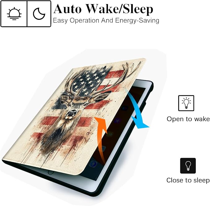 for Microsoft Surface Pro 8-13" 2021 Tablet Case,Auto Wake/Sleep,Adjustable Stand Protective Cover - American Flag Deer