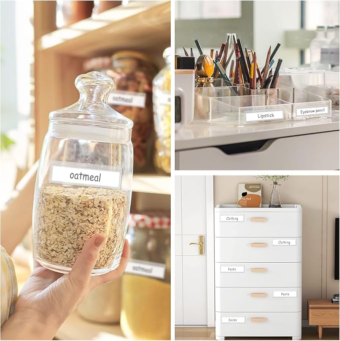 60 Pack 1.2" x 4.3" Self Adhesive Label Holders with 60Pcs Paper Label Inserts, Shelf Tag Label Holder Clear Pockets for Bookshelf Mailbox Shelves Storage Bins | PVC clear pockets, removable adhesive, fits shelves bins mailboxes, protects labels from d...