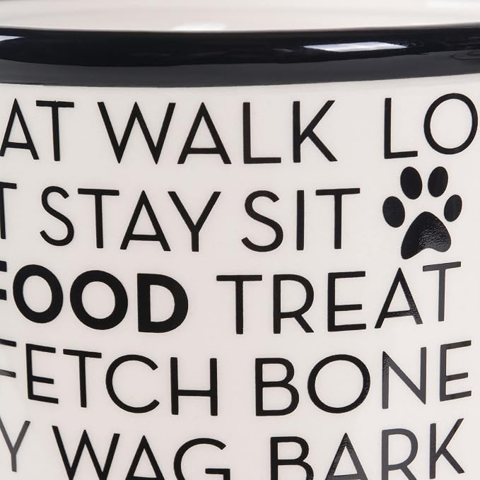 Bone Dry Dog Bone Ceramic Pet Bowl & Canister, Canister, 5.5x5.5x8.25, Black/White
