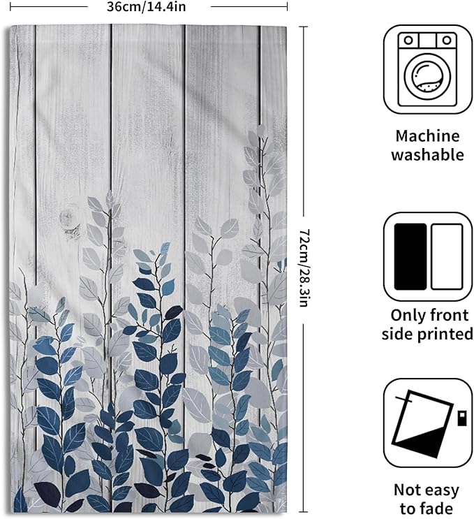 Giwawa Blue Eucalyptus Leaves Hand Towels Set of 2 Rustic Wood Soft Guest Bath Towel Kitchen Dish Towels Spa Home Bathroom Decorations