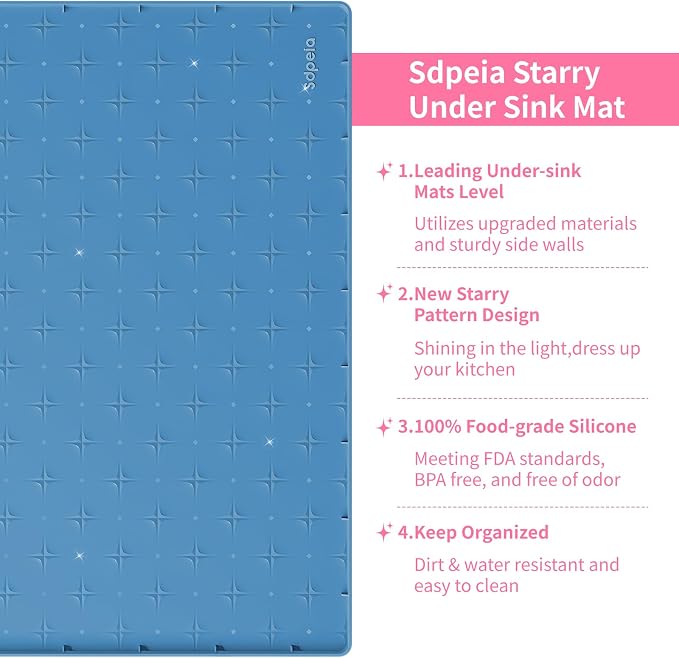 Sdpeia Under Sink Mat 22"×19" Waterproof Silicone Cabinet Liner & Sink Protector for Kitchen & Bathroom, Multi-Purpose Organizers Tray for Pets, Laundry, Cat Litter Mat