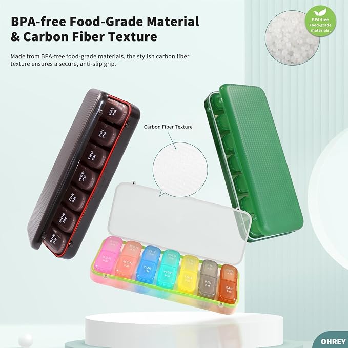 Pill Boxes and Organizer 2 Times a Day, Pill Organizer 2 Times a Day, Weekly Pill Organizer, Travel Pill Organizer Case for Vitamins, Fish Oils+ 2 Detachable Cute Pill Organizer (White)