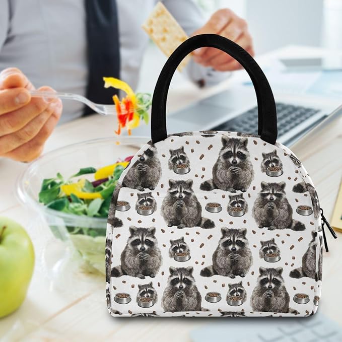 Lunch Bag Pet Food Cute Raccoons Insulated Lunch Box Cooler Lunch Container Organizer Reusable Lunch Tote Bags for Work Travel Outdoor