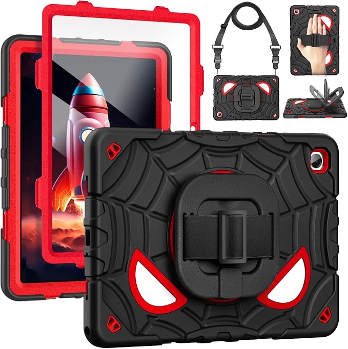 Grifobes Case for Samsung Galaxy Tab A11+ / A9+ Plus 11 inch 2026/2024, Full Protection with Screen Protector/Rotating Stand, Hand/Shoulder Strap for 11” Tablet Cover Black+Red