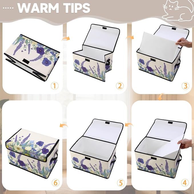 Stackable Storage Bins with Lids,Closet Organizers Fabric Box for Home and Office,Blanket Clothes Organizers,Under Bed Storage Containers 3 Pack