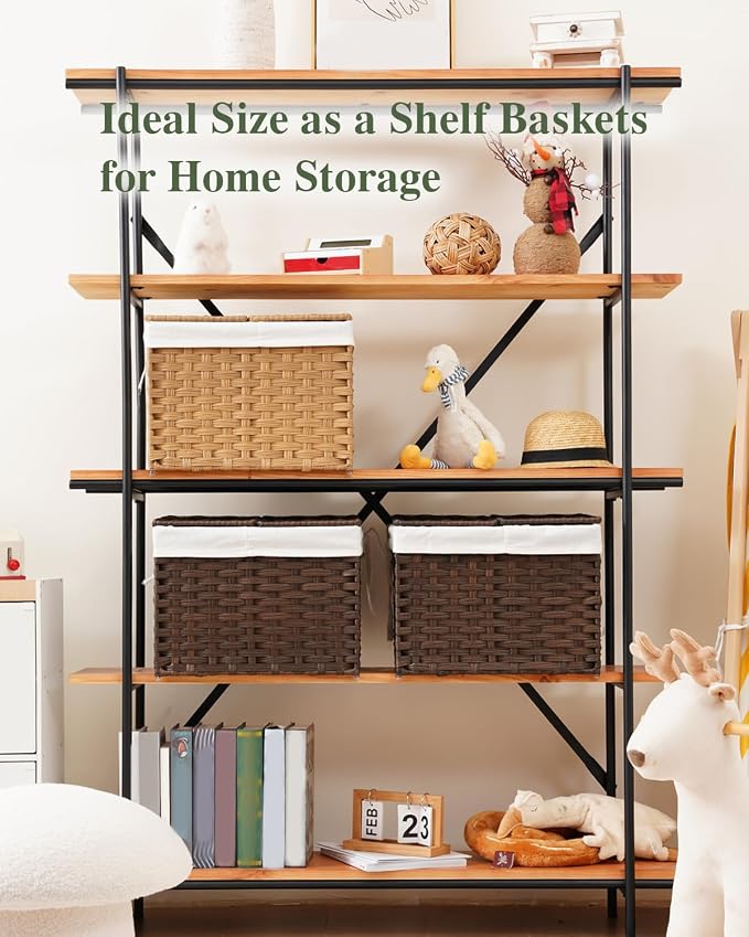 SETVSON Storage Basket with Lid, 2-Lid PE Rattan Storage Bin, Brown | 35L Storage Bin with 2 Separate Lids, 2 Removable Liners with Divider for Clothes & Blankets, Sturdy Frame, Brown