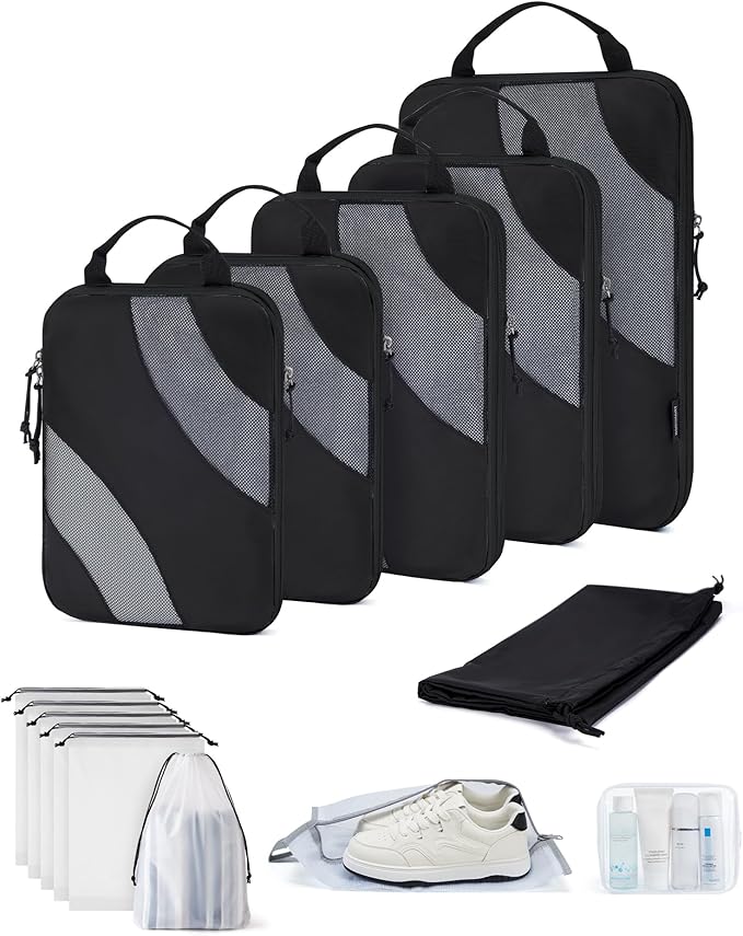 BAGSMART Compression Packing Cubes for Travel | Lightweight suitcase organizers bag set, space-saving double zipper expansion for carry-on luggage & travel organization