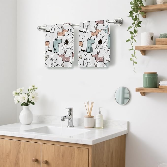 Cute Dogs Dog Hand Towels,Set of 2 Absorbent Bath Towel Kitchen Dish Towel Home Gym Hotel Bathroom Decor,16x24 Inches