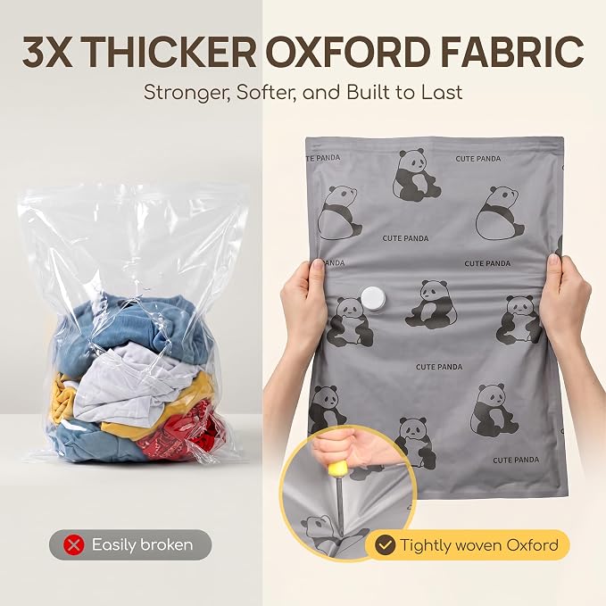 Vacuum Storage Bags with Cordless Pump for Travel & Clothing | Oxford fabric,leak-proof, 5 sizes: XS to Jumbo,Fits 20" carry-on to king comforters.3-in-1 Cordless pump,Reusable