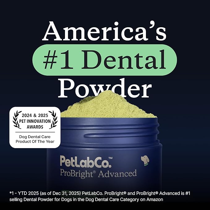 PetLab Co. ProBright Advanced Dental Powder - Dog Breath Freshener - Teeth Cleaning Made Easy – Targets Tartar & Bad Breath - Packaging May Vary - Formulated for Small Dogs