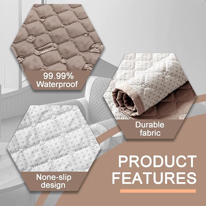 Water-Resistant Sofa Armrest and Headrest Covers with Side Pocket | Keep remotes close quilted polyester helps guard against wear, pet scratches, and kids' messes silicone backing adds grip