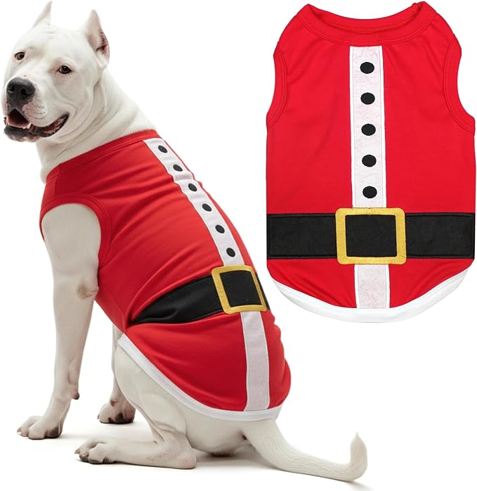 Parisian Pet Dog T-Shirt - Embroidered Santa Outfit - Lightweight Cotton Dog Christmas Outfit - Sleeveless Funny Christmas Pet Clothes - Machine Washable Shirts for Large Dogs - 4XL