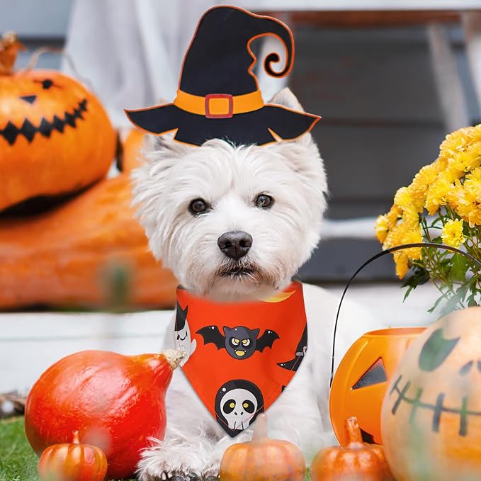 Sanwuta 60 Pcs Halloween Dog Bandanas Bulk Pet Bibs Scarf, Pumpkin Medium | Adjustable Dog Bandanas, Triangle Scarf, Holiday Pet Costume, Fits Small to Large Pet