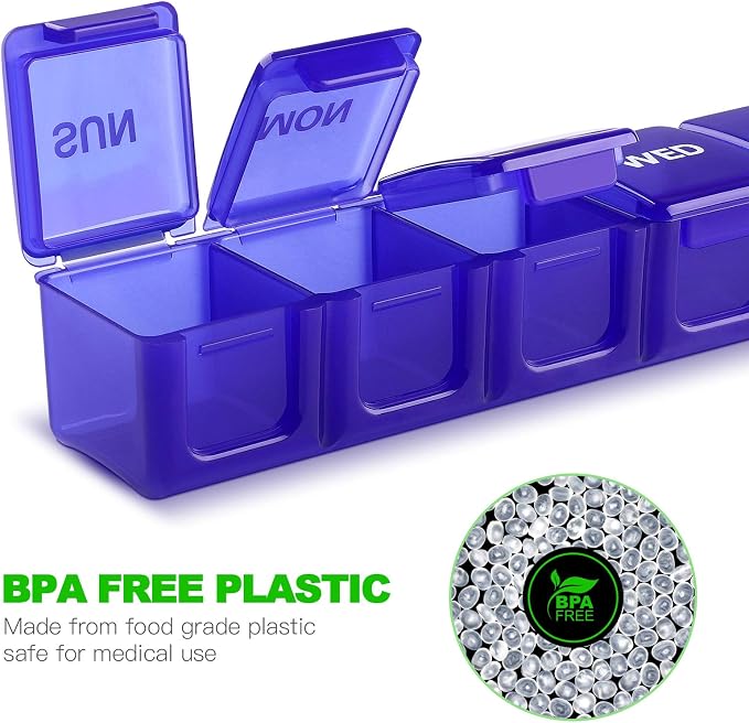 Pill Organizer Pink XL Extra Large Weekly ﻿ | Portable Medicine, Daily Pill Cases for Pills/Vitamin/Fish Oil/Supplements
