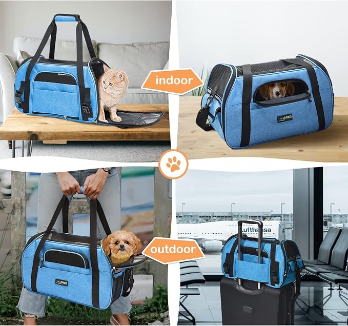 Jespet Airline Approved Soft-Sided Kennel Pet Carrier Travel Handbag | Lightweight, Foldable, Portable, Built-In Safety Leash, Luggage Sleeve, for Cats & Small Dogs, for Indoor & Outdoor