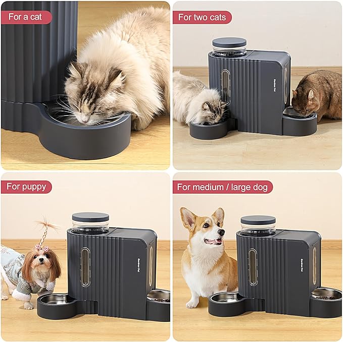 Gardner Pet Automatic Gravity Cat Food Feeder and Water Dispenser Stainless Steel Two-in-One Set Large Capacity Dispenser for Pets Dogs, Puppies, Kittens-(0.8 Gallons x 2)