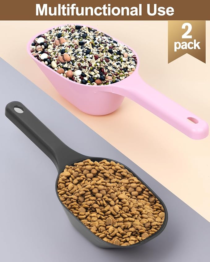 2 PACK Dog Food Scoop,1 Cup Capacity Pet Food Scoop For Dog and Cat | Black and Pink,Clear Markings for Precise Measuring 1/2 and 1 Cup Lines,Dishwasher Safe,Plastic,Portable and Sturdy