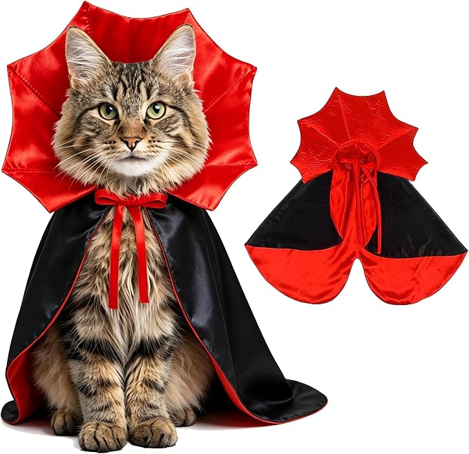 GOYOSWA Cat Halloween Costumes Pet Cat Dog Vampire Cloak Costume Devil Vampire Cloak Cape Halloween Costumes for Cats X-Small Small Dogs Pets