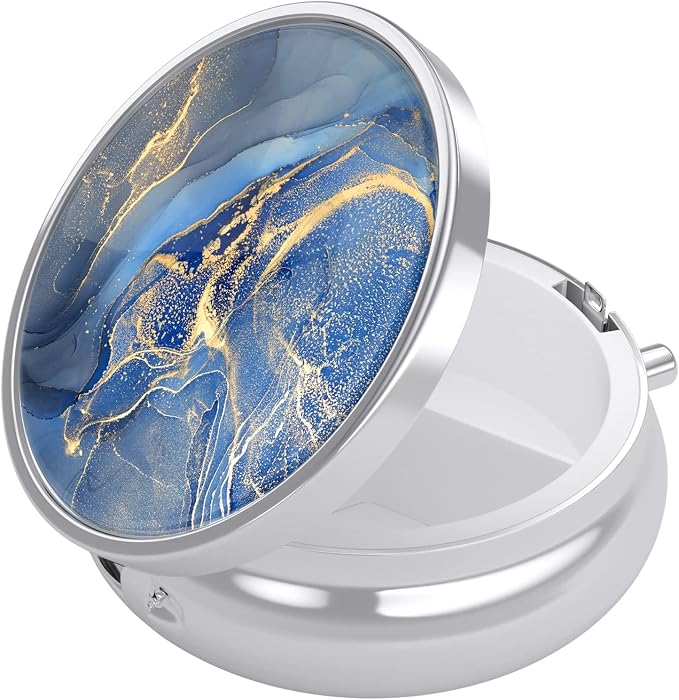 Nipichsha Pill Box, Small Pill Case for Purse & Pocket, Cute Travel Medicine Organizer, Portable Medicine Container Holder to Hold Vitamins, Medication, Fish Oil & Supplement, Dark Blue Marble | Cute Travel Medicine Organizer, Portable Medicine Contain...