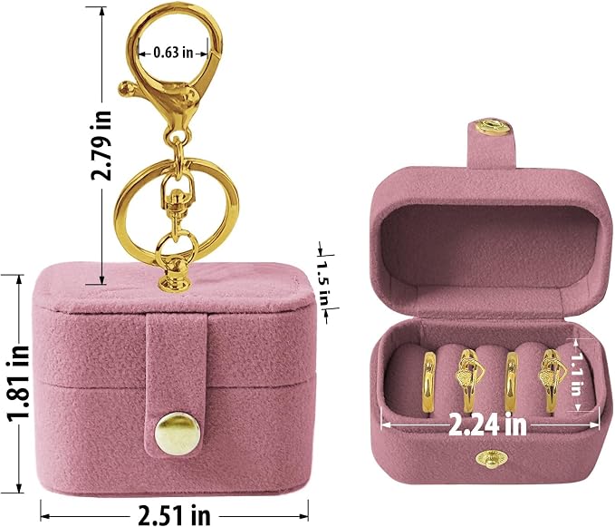 Small Wedding Ring Bearer Pillow Box for Dog Collar, Velvet Travel Mini Jewelry Holder Pouch Bridesmaid Gifts , Multi-Slots Earrings Storage Case for Women Girls, Pocket Size Necklaces Organizer(Pink)