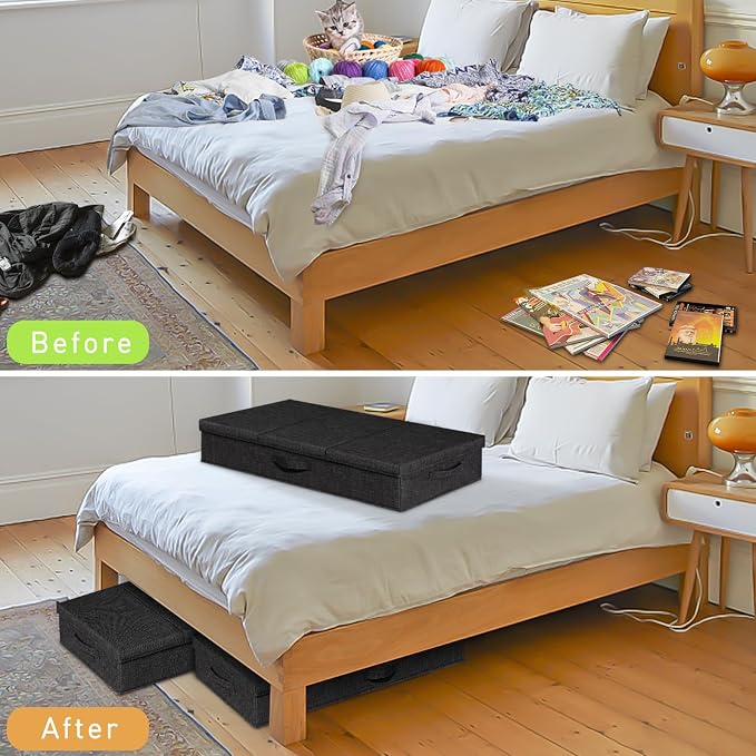 punemi 6 in Tall Under Bed Storage Containers with Lid, 2Pack, Black | Sturdy Sides, Top & Bottom, Stackable Design for Clothes, Blankets & Toys, Fits Under Cribs, Dorm Beds, Sofas & Dressers