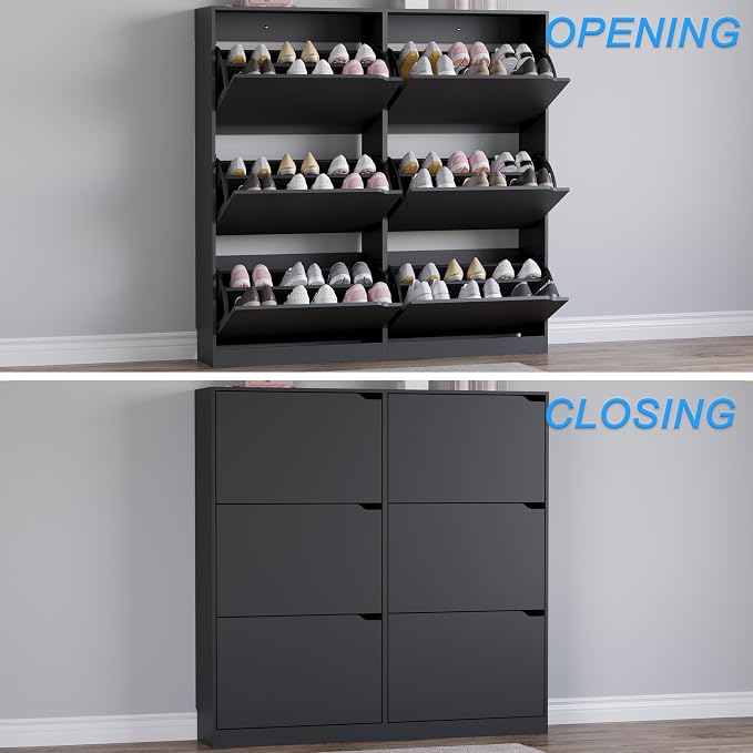BORNOON Shoe Cabinet with 6 Flip Drawers, Slim Narrow Shoe Storage Cabinet, Freestanding Shoe Organizer for Entryway, Hallway, Foyer