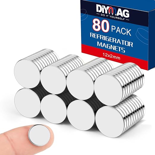 DIYMAG 80Pcs Small Refrigerator Magnets, 12x2mm Round Rare Earth Magnet | Mini Tiny Neodymium Strong Magnets for Crafts, DIY, Fridge, Miniatures, Whiteboard, Office, Kitchen, Dry Erase Board